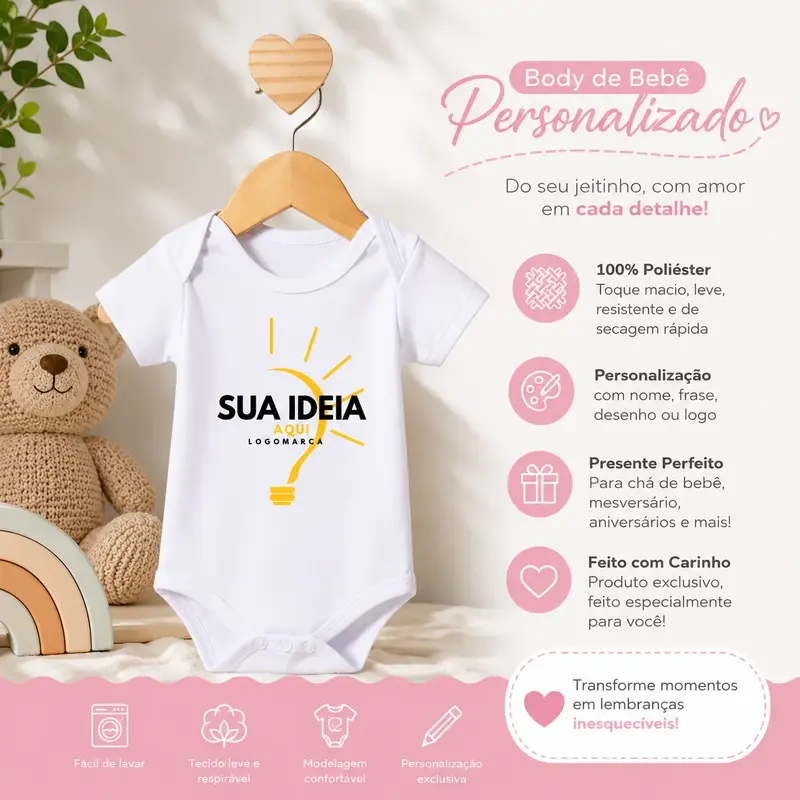 Body personalizado Bebê - 100% poliéster